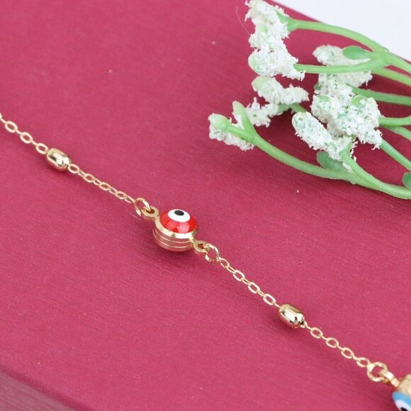 "Multicolor Evil Eye Rose Gold Bracelet with Adjustable Chain, XPBL1016 - Picture 10 of 12